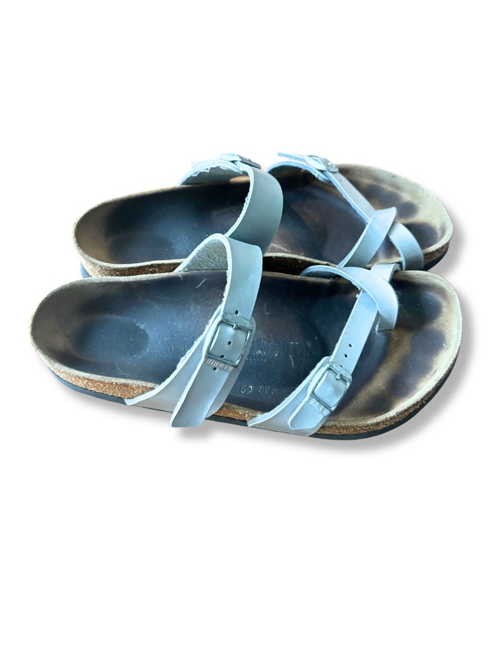 Birkenstock Mayari Sandals Silvery Gray Birko-Flor Size 39 Regular Wide US 8 8.5